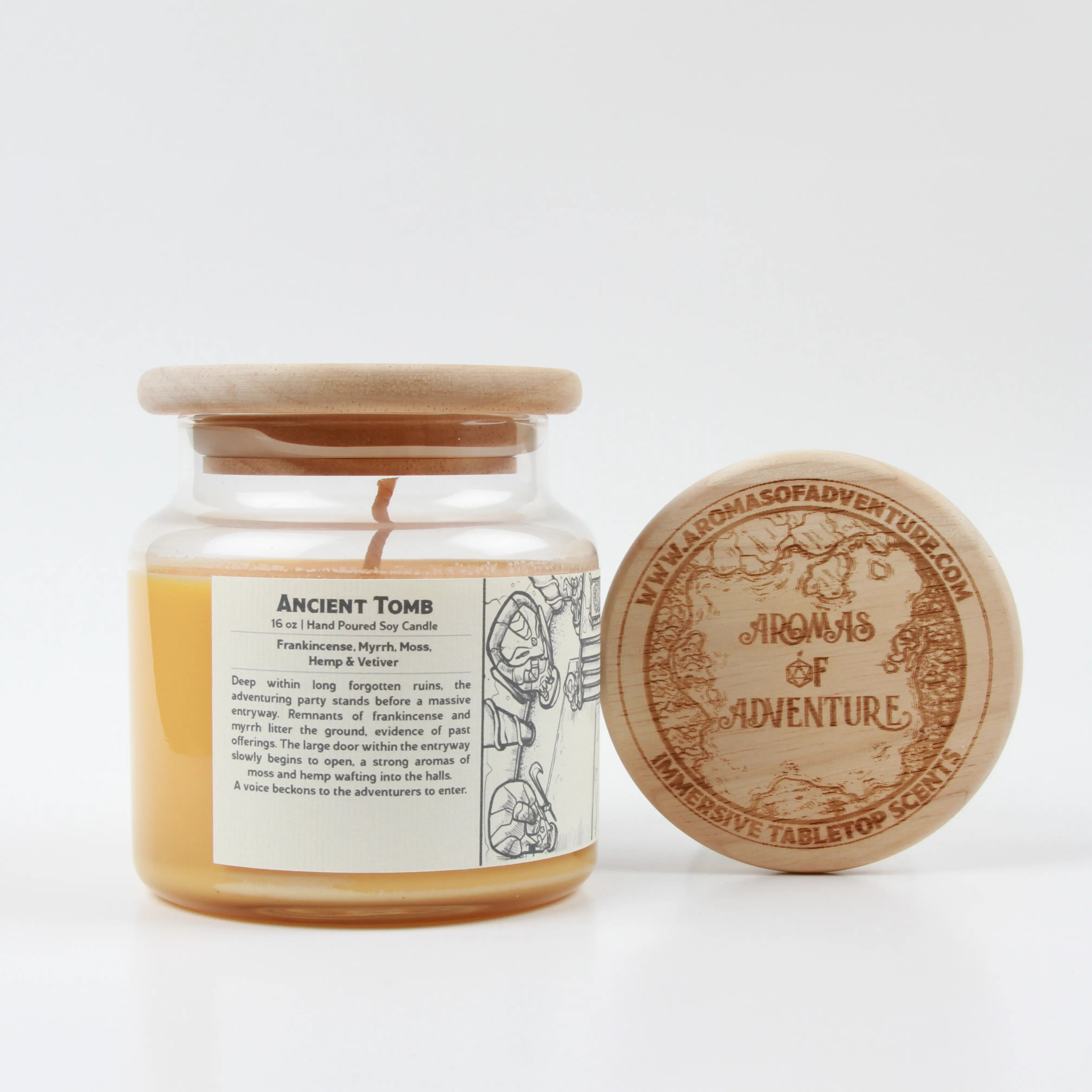 Frankincense, Myrrh, Moss Hemp and Vetiver 100% soy DnD and fantasy candle - yellow candle in a glass jar